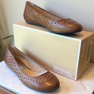 Michael Kors Tan Leather Studded Ballet Flats